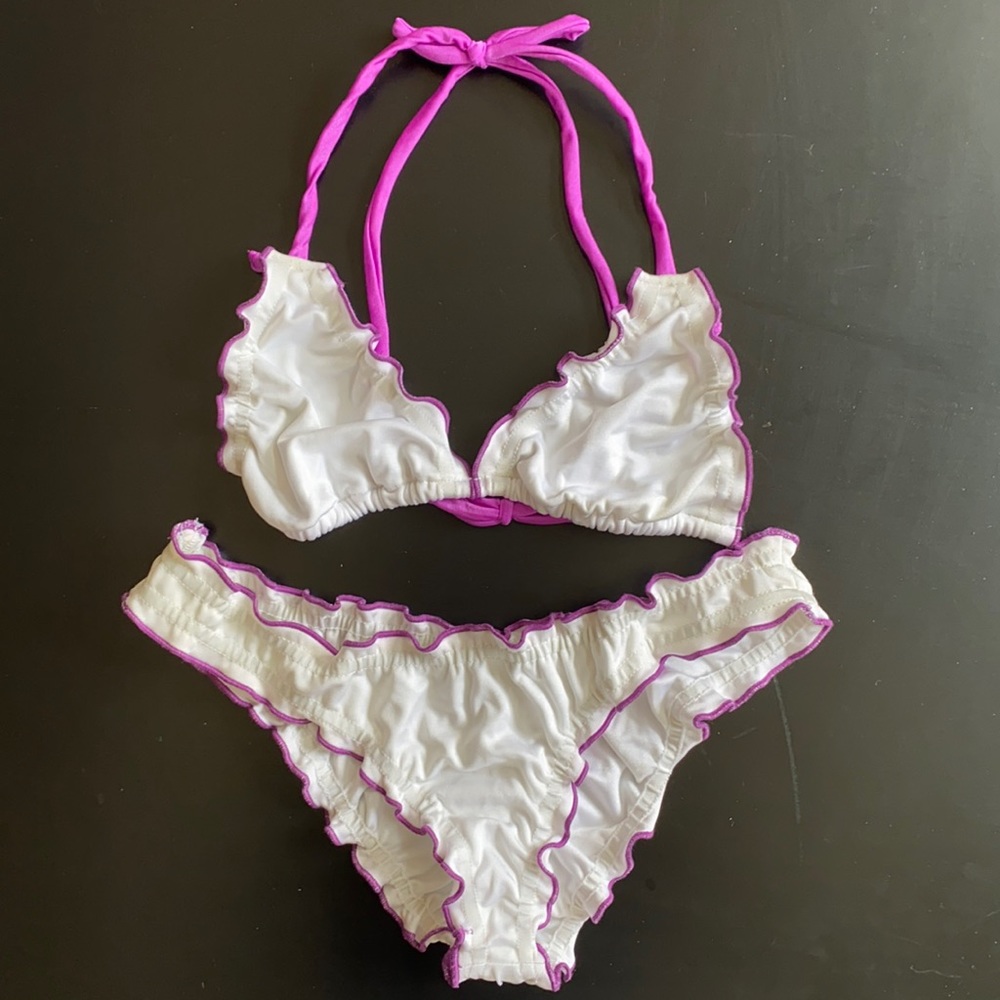 Purple Trim White Bikini Set